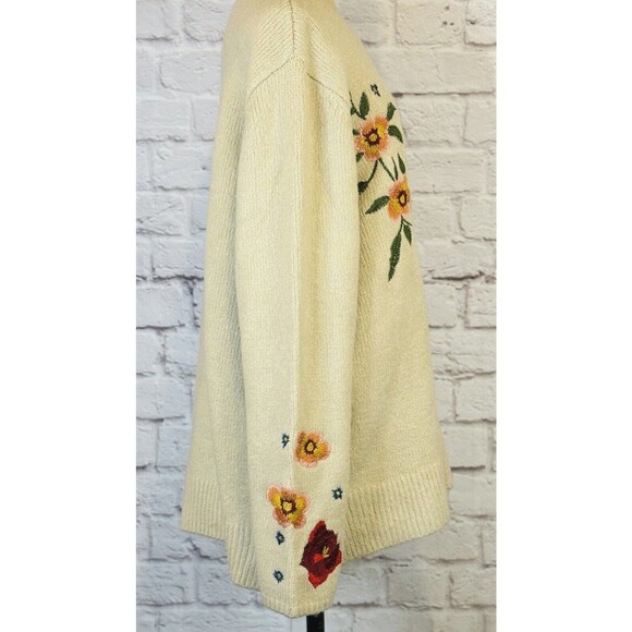 Cliche Womens Floral‎ Embroidered Wool Blend Beige Sweater Fuzzy Knit Curvy 1X - Picture 6 of 10